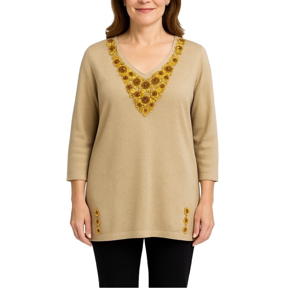 STORYBOOK KNIT Gold Metallic Embellished Sweater